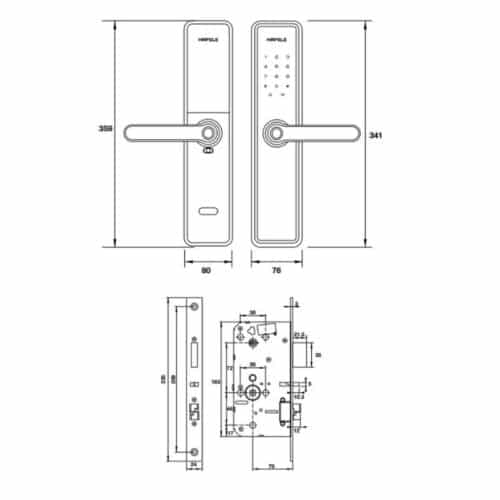 Kích thước Khóa điện tử Hafele DL7602 912.20.233