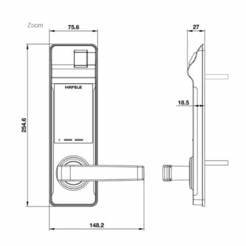 Kích thước khóa điện tử Hafele EL7700-TCS 912.05.583