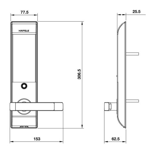 Kích thước Khóa thẻ từ Hafele EL7500-TC 912.20.558