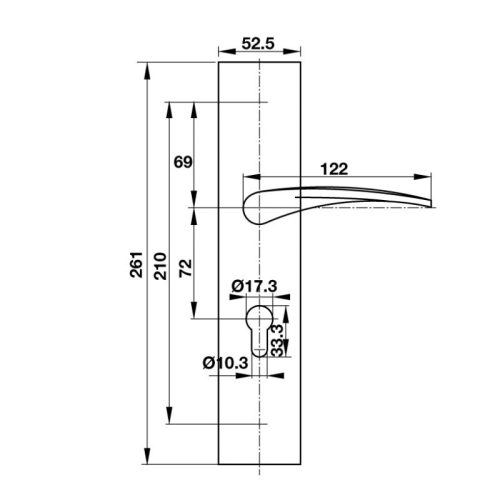 Kích thước tay nắm gạt mở phải C/C 72mm Hafele 903.99.321