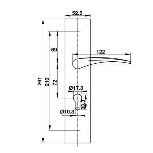 Kích thước tay nắm gạt mở trái C/C 72mm Hafele 903.99.322